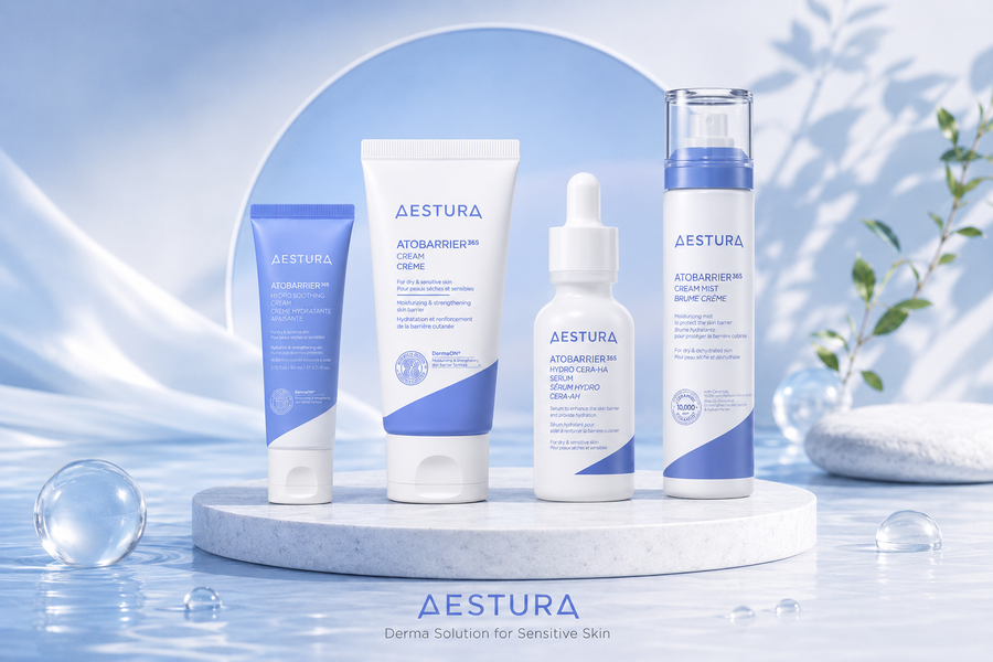 AESTURA Atobarrier hydration skincare for sensitive skin barrier repair.