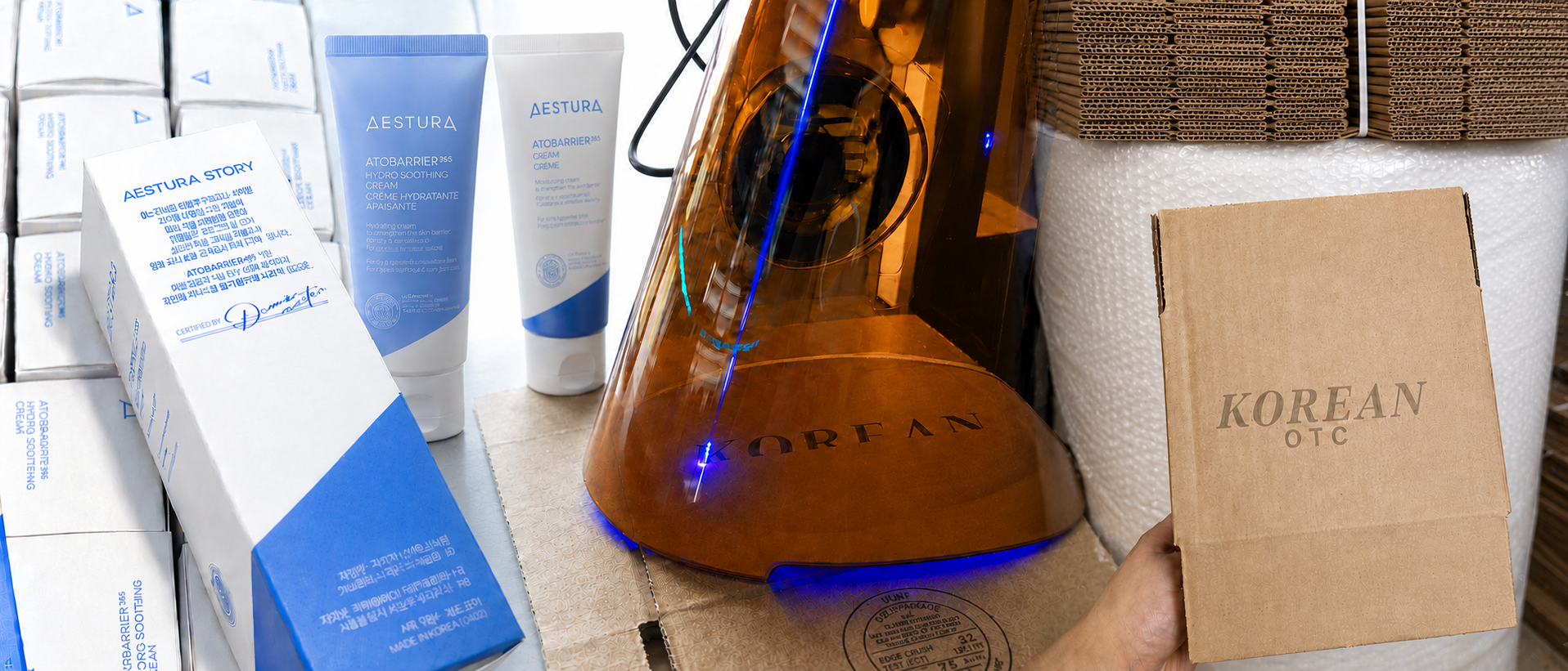 Authentic Korean skincare products from KoreanOTC featuring AESTURA Atobarrier cream and trusted Korean beauty packaging.
